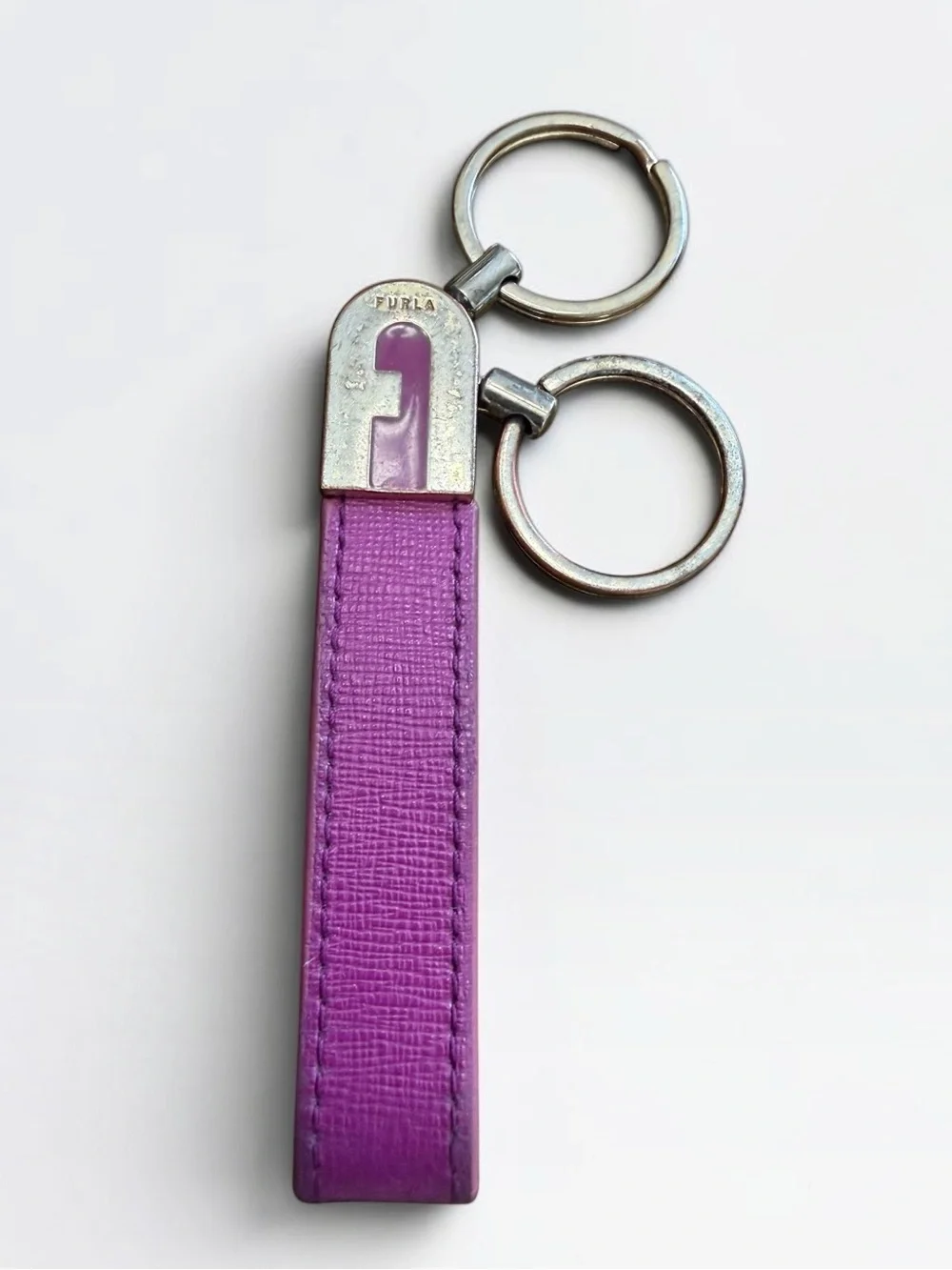 Furla Hot Pink Leather Key Strap with Gold Rings